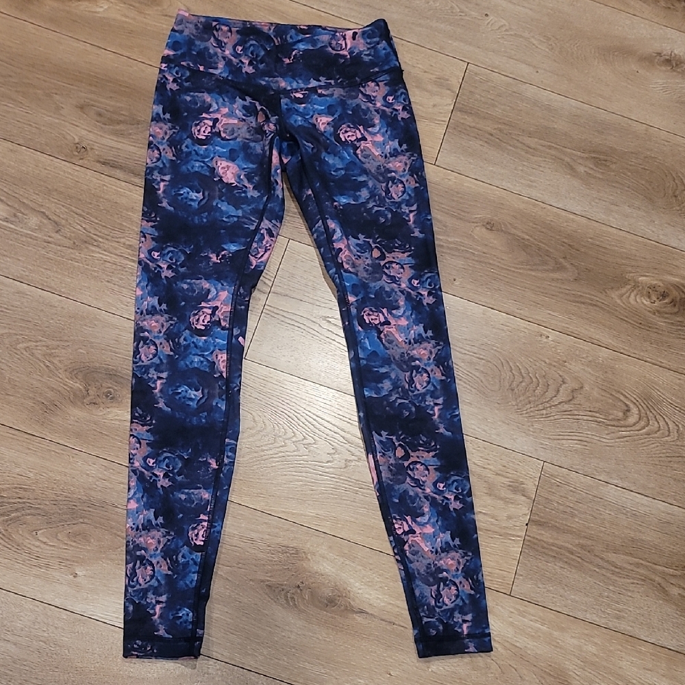 Lululemon Athletica Blue and Pink Floral Leggings
